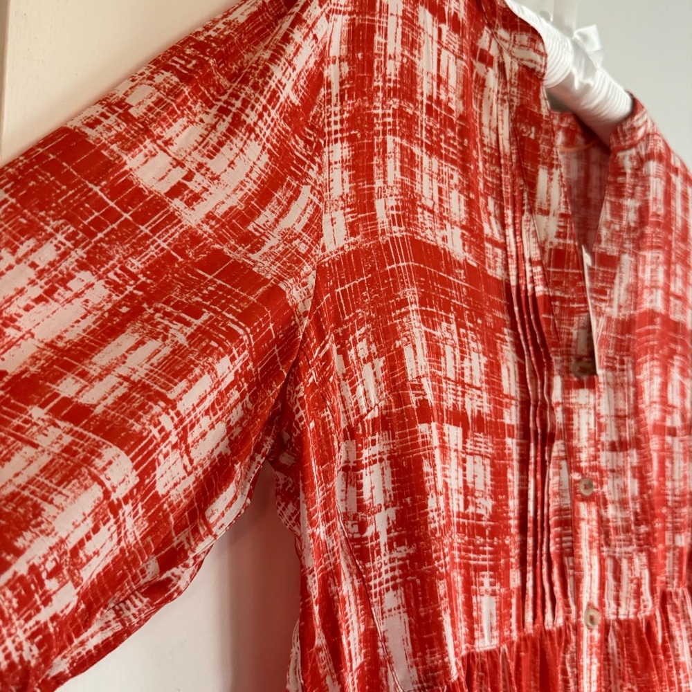 LAST CHANCE JAN 2026 NWT! Anthro Calia Top buttondown shirt red orange 12p - Picture 9 of 15